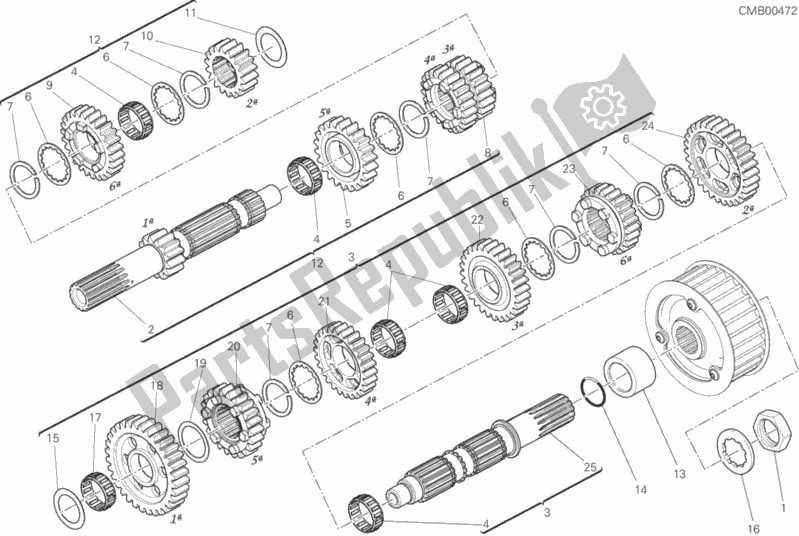 All parts for the Gear Box of the Ducati Diavel Xdiavel S Thailand 1260 2017